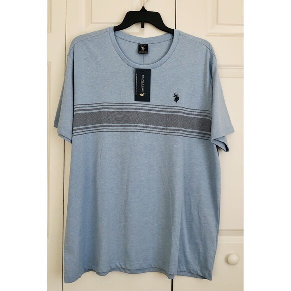 U.S. POLO ASSN. MEN'S SHIRT SIZE XXL CREW NECK BLUE SHORT SLEEVE STRIPE  196 - Picture 2 of 7